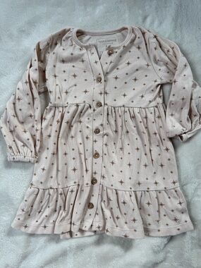 Makemake Organics Pink Star-Print Button Front Dress